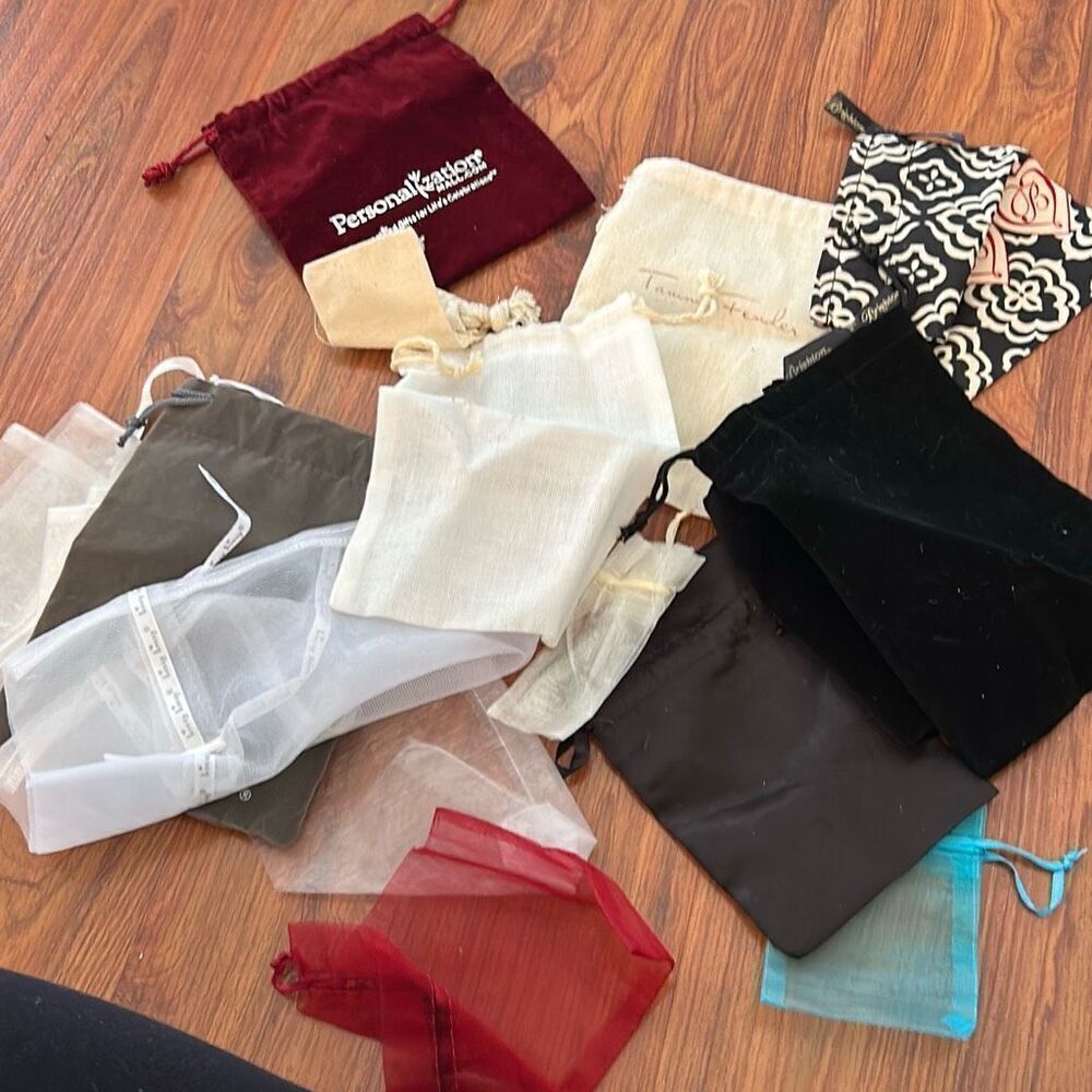 Lot of 15 jewelry bags sheer and velvet canvas